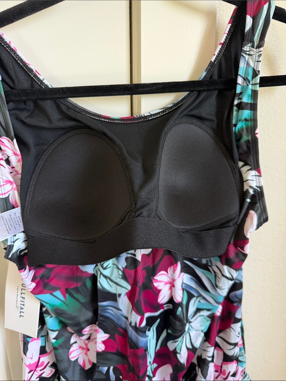 FULLFITALL Swimsuits Tankini Built In Bra Floral Black Pink Size 14 PTP 21” - Picture 10 of 10